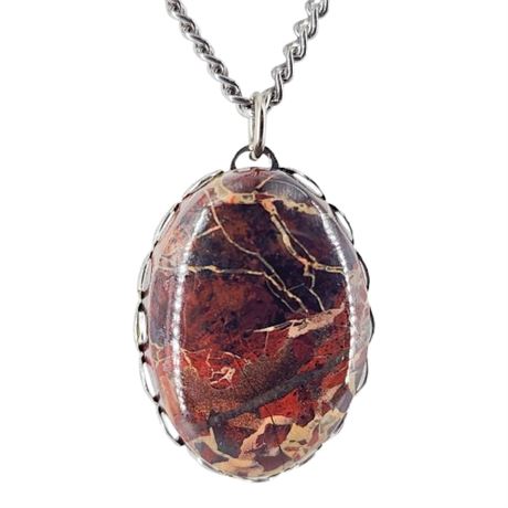 Vintage Picasso Jasper Gemstone Cabochon Pendant Necklace