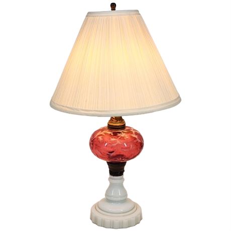 Vintage Floral Cranberry Glass Table Lamp