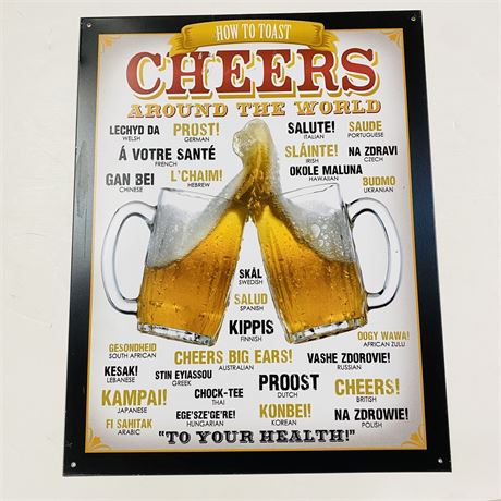 ‘Cheers Around the World’ 12.5x16” Retro Metal Sign