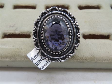 New Amethyst German Silver Ring Size 7