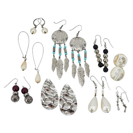 Nine Pairs Vintage Silver Tone Pierced Earrings