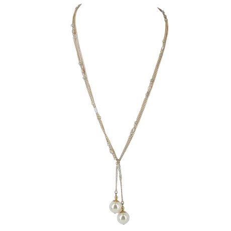 Lariat Necklace with Faux Pearl Drop and Gold-Tone Chain