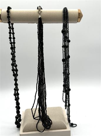 3 Black Beaded Necklaces