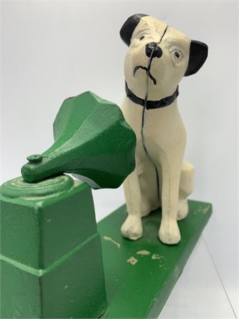 Vintage Painted Cast Iron RCA Dog & Phonograph Coin Bank