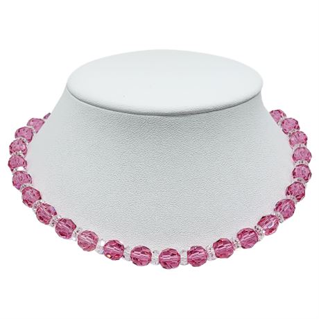 Vintage Pink & Clear Faceted Crystal Bead Necklace