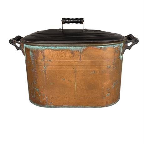 Antique Copper Wash Tub Boiler Wood Handles