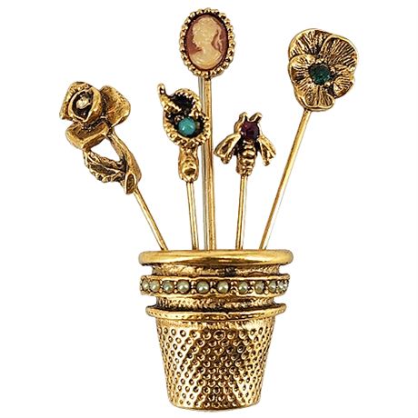 Vintage Thimble w/ Faux Stick Pins Brooch