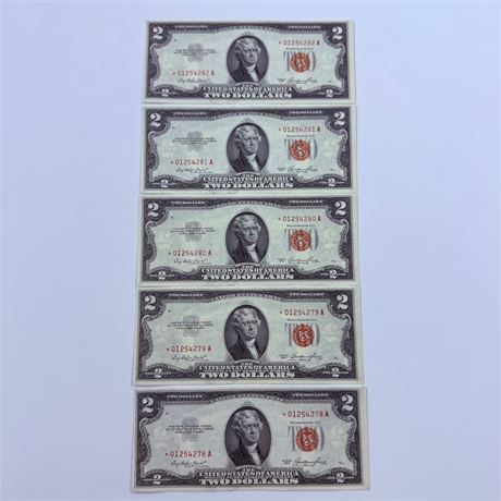 5 Consecutive 1953 $2 Star Notes