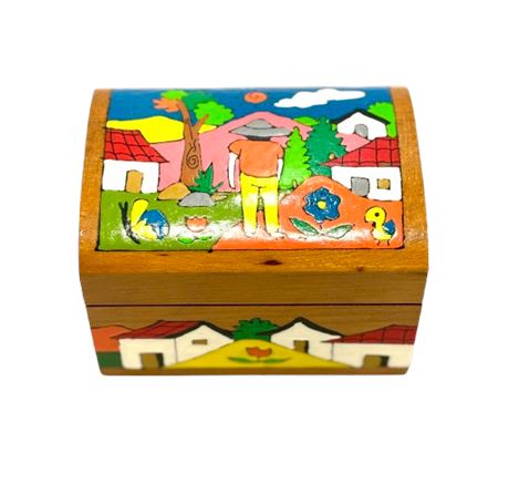 Vtg La Palma El Salvador Hand Painted Wood Box