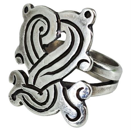 Vintage Taxco Mexico 980 Silver Ring, Sz 8