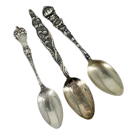 Lot of Antique Ornate Sterling Silver Floral Spoons