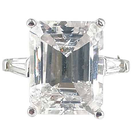 925 Silver Ring with Large Emerald-Cut Cubic Zirconia, Size 7.5
