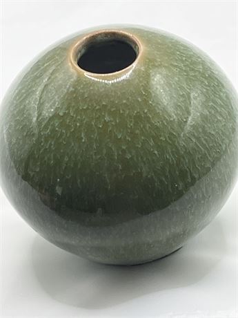 Green, glazed, pottery, bud vase