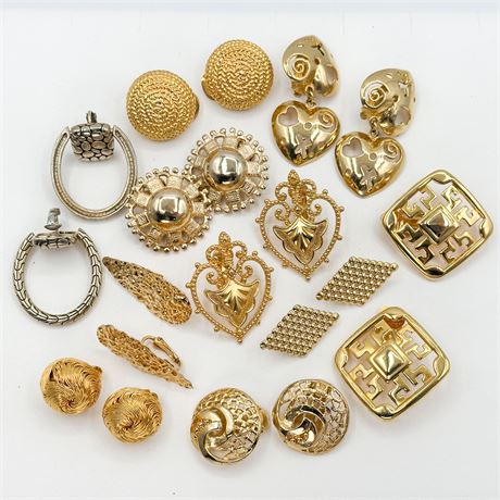 Lot of 10 Pairs Vintage Gold Tone Clip-On Earrings
