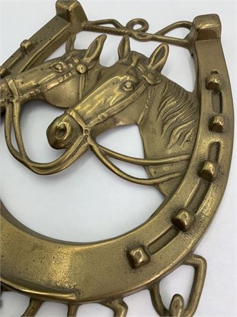 Vintage Equestrian Italian Brass Lucky Horseshoe Key Wall Rack