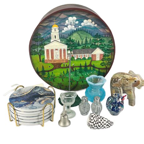 Decorative Shaker Box Filled with Assorted Collectibles