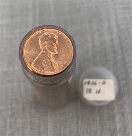 BU 1956 D Wheat Penny Coin Stack