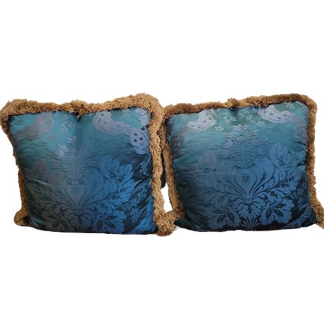 Custom-Made Elegance Trimmed Blue Throw Pillows