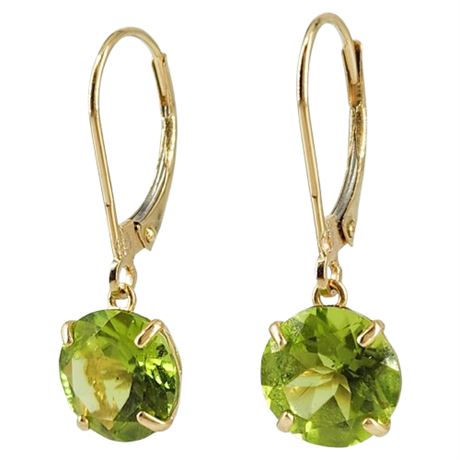 Vintage Signed GM 14K Gold 4 Carat T.W. Peridot Drop Earrings