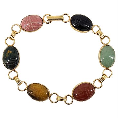 Vintage Gold Tone Genuine Gemstone Scarab Bracelet