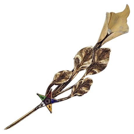 Vintage Gold Over Sterling Silver Order of the Eastern Star Flower Brooch