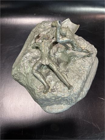 David and Goliath pewter statue