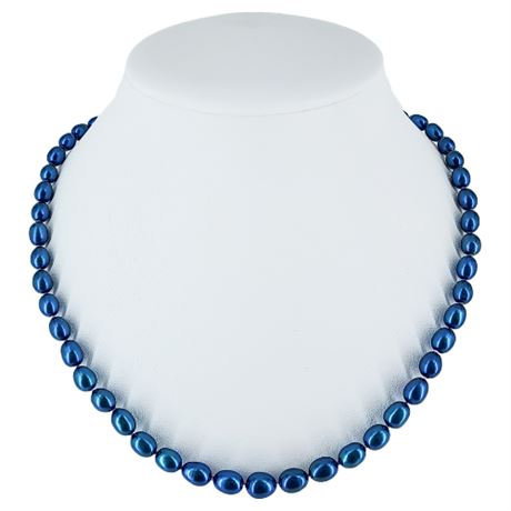 HONORA Teal Blue Freshwater Pearl Necklace w/ Sterling Clasp
