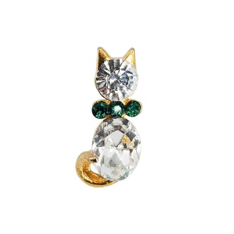 Vintage Tiny Rhinestone Cat Lapel Pin or Tie Tack