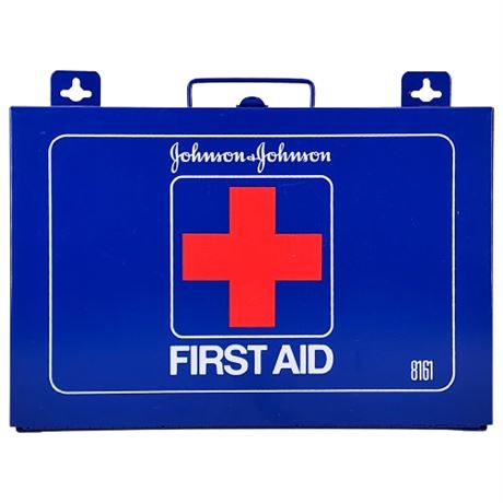 Vintage 90s Johnson & Johnson Wall Mountable First Aid Kid in Metal Box