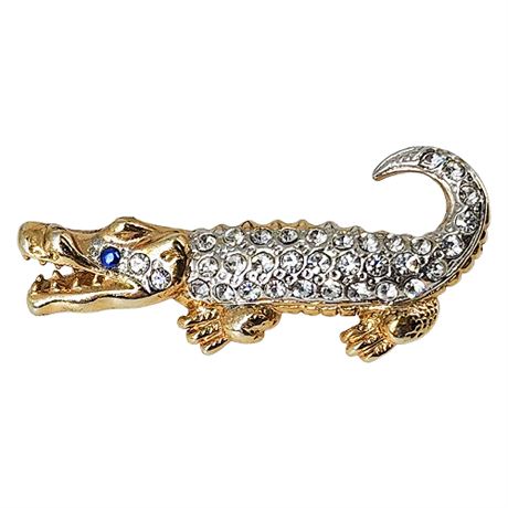 Vintage Preppy Alligator Rhinestone Brooch