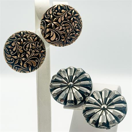 Two Pairs of Vintage Copper & Silver-Tone Clip-On Earrings