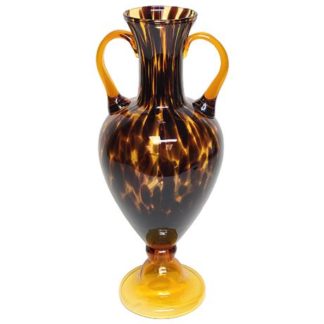 Murano Italian Tortoiseshell Art Glass Two Handle 16 Inch Vase