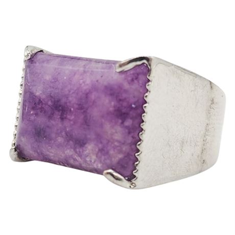 Vintage Silver Tone Lavender Jade Ring, Sz 6.5