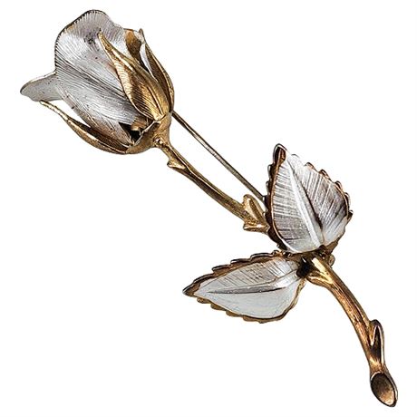 Vintage GIOVANNI Two-Tone Rose Brooch in Box