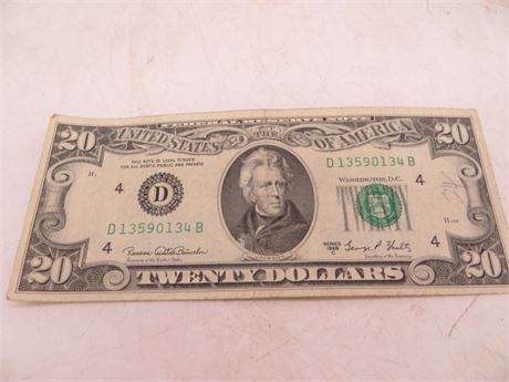 1969 $20 Federal Reserve Note # D 13590134 B