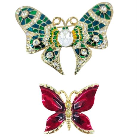 Vintage Pair Enamel Butterfly Brooches