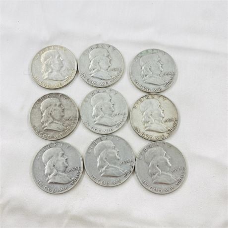 9 - 1954 Franklin Half Dollars