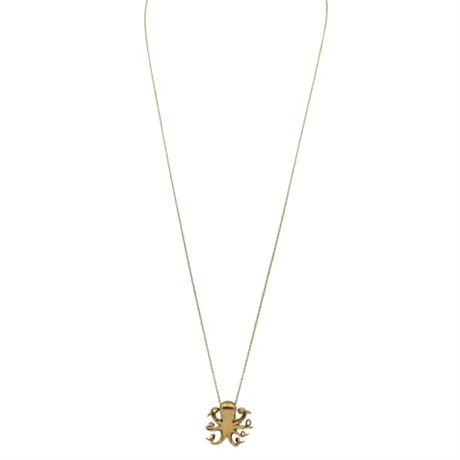 14k Gold Filled Octupus Charm Necklace with Ruby Stone Eyes