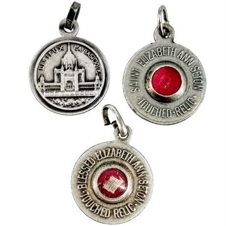 Vintage Religious Medal Pendant Lot – St. Elizabeth Ann Seton & Basilica