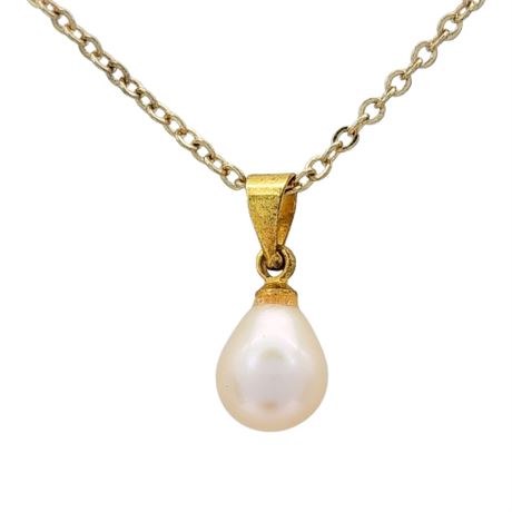 Vintage 18K Gold Plated Genuine Pearl Drop Pendant Necklace
