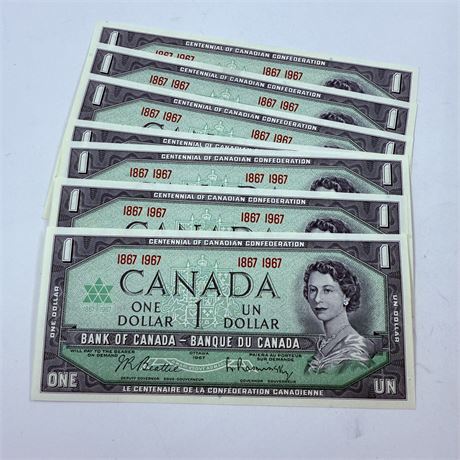7 UNC 1967 Canada $1 Notes