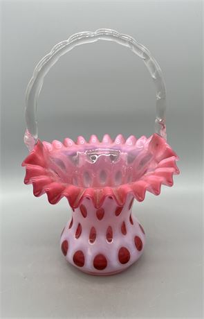 Fenton Cranberry Opalescent Coin Dot Basket