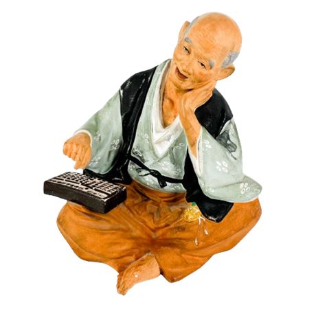 Vintage Hakata Old Man with Abacus Figurine