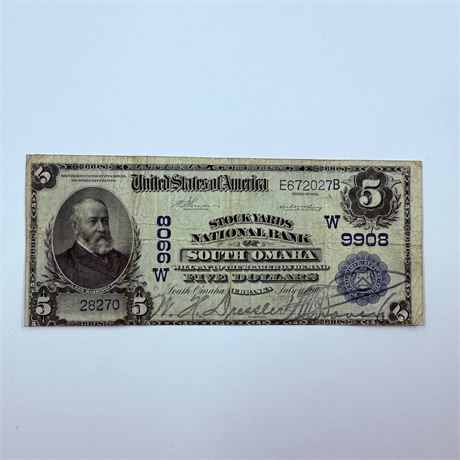 1902 $5 Stockyards South Omaha National Currency
