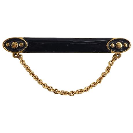 Vintage MONET Gold Tone & Black Enamel Bar Brooch