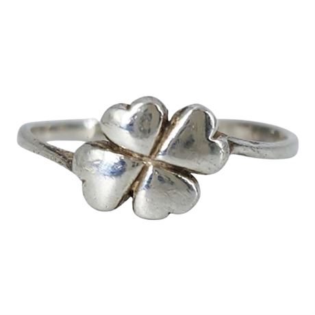 Signed BEE Sterling Silver 4 Leaf Clover Ring, Sz 5.5