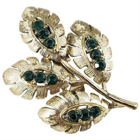 Vintage Rhinestone Leaves Brooch