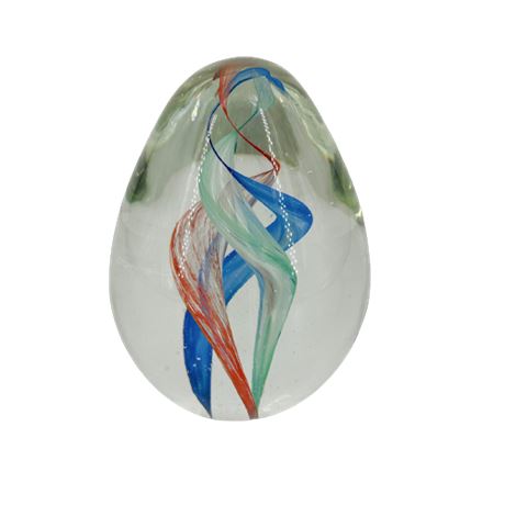 Hand Blown Tri Color Swirl Tower Oval Egg Art Glass Paperweight