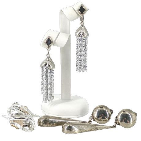 Signed Sarah Coventry Clip-On Earrings (2 Lots) and Silver-Tone Drops
