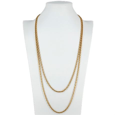 Signed Vintage CROWN TRIFARI 60 Inch Gold Tone Scroll Chain Necklace